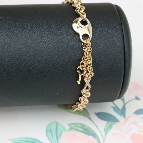 "Rose Gold Heart & Charm Link Bracelet in Premium Gold Plated Brass, XPBL0907 - Picture 10 of 12